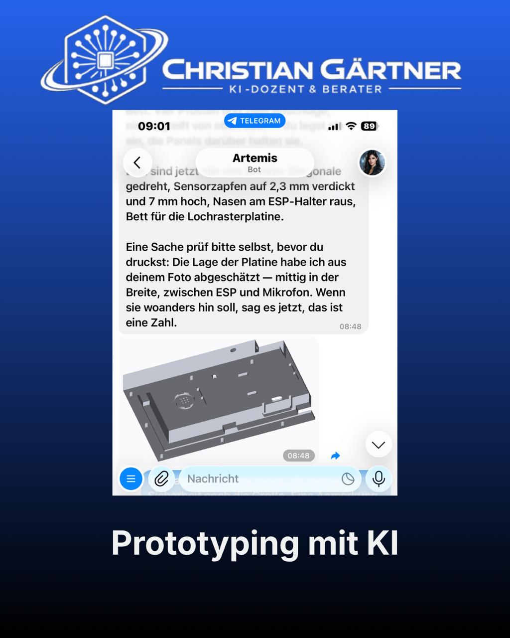 Chatnachricht mit einem fertigen CAD-Modell als Antwort
